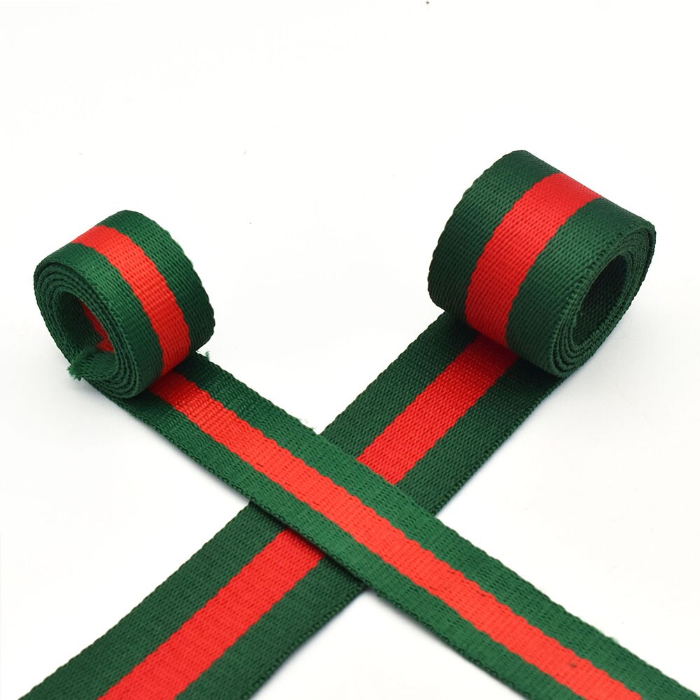 1 1/2" 1" Green Red Stripe Webbing Cotton Webbing Heavy Duty Ribbon for Bag handles Bag Camera Purse Strap Dog collar Sewing