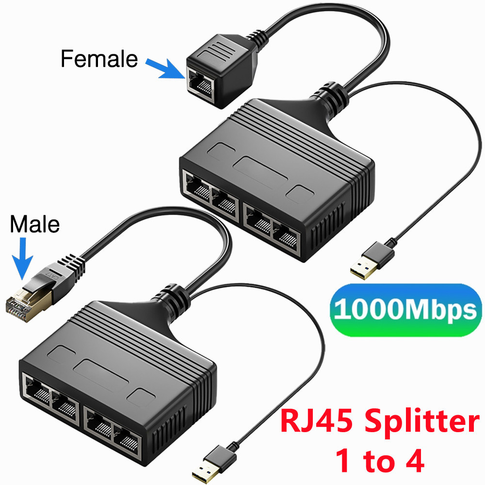 1 to 4 nettverk  rj45 splitter nettverkskabel splitterforlengeradapter kontakt fire enheter deler internett samtidig: Blå / 0.8m
