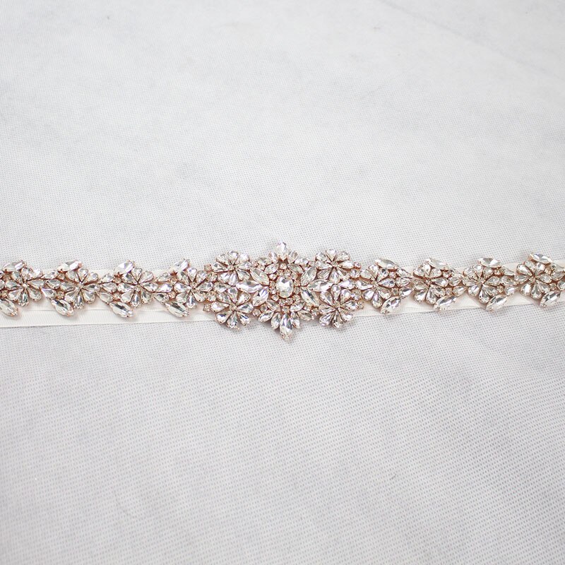 Slbridal Rose Gold Crystal Wedding Riem Satijn Strass Avond Prom Dress Riem Bruids Lint Sash Vrouwen Bruiloft Accessoires
