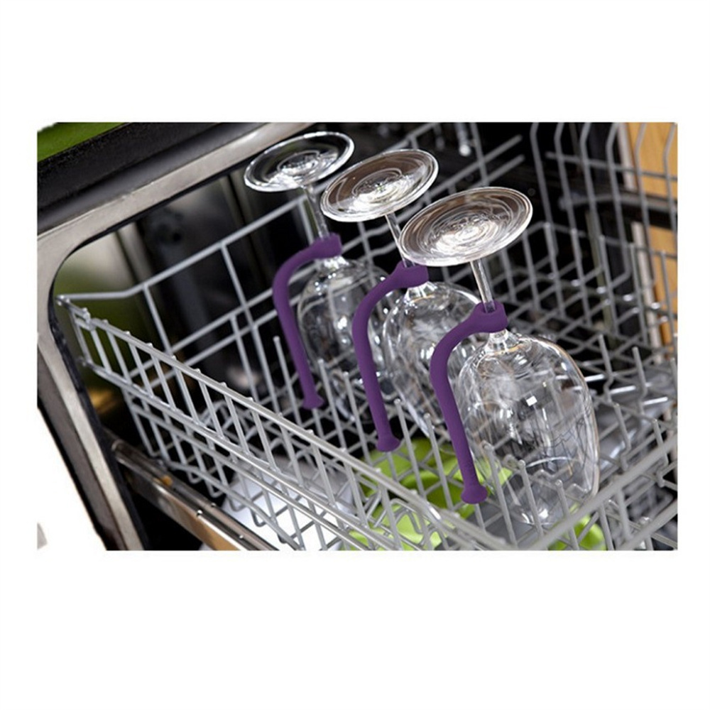 Silicone Wine Glass Protector Dishwasher Wine Glass Clip Dishwasher Goblet Holder Bar Kitchen Tools Purple Red Wine Cup Holder