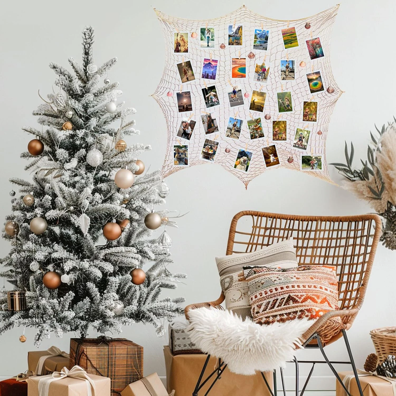 Fishing Net Decor Hanging Photo Display with Clips Nautical Wall Decor Fish Net Decorations for Party Hanging Picture Accessory