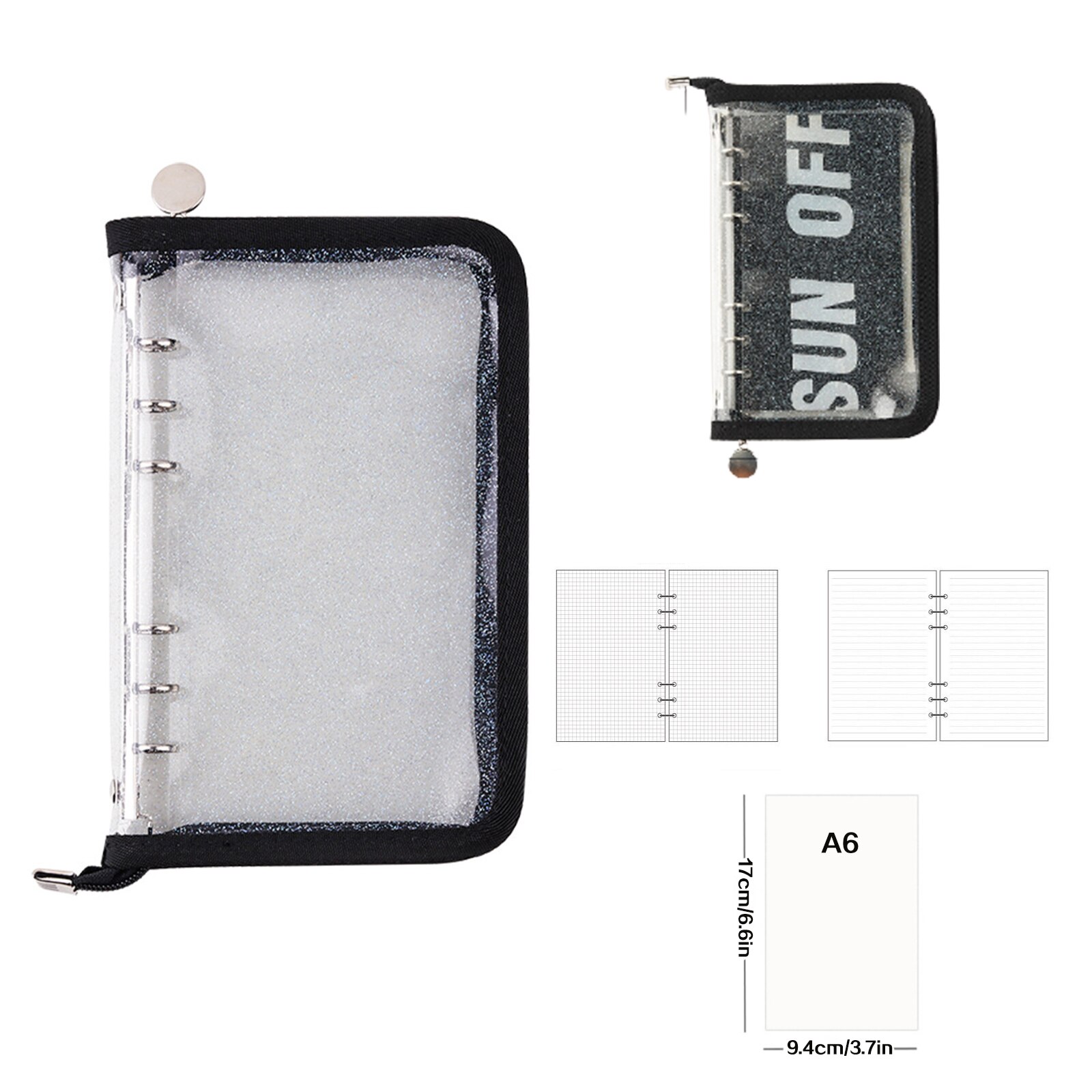 Zip Transparent Notebook Shell Binder Leaf Journal Planner Loose Zipper 130*200mm PVC Environmental A6 Office Stationery