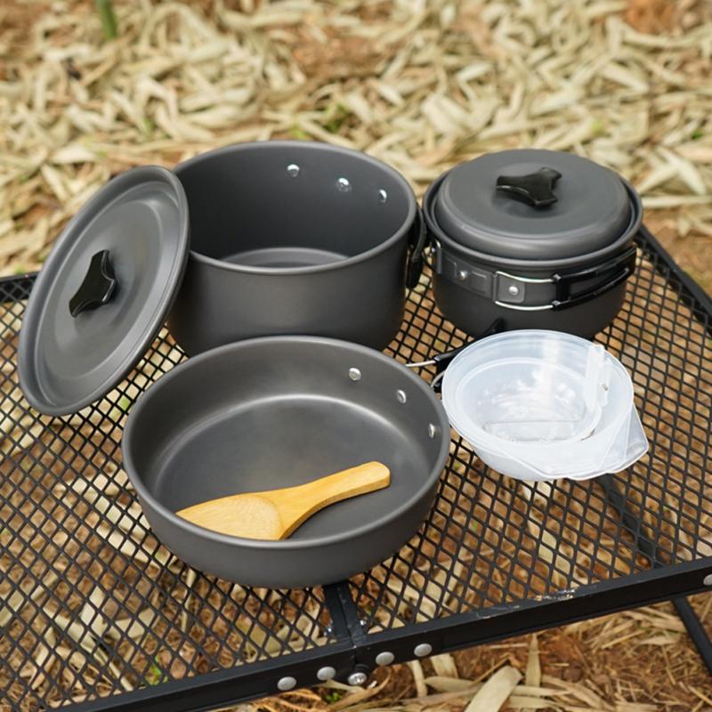 Kitchen Portable Lightweight Hiking Cooking Traveling Non Stick Camping Cookware Set Outdoor Cookset Aluminum Alloy Picnic