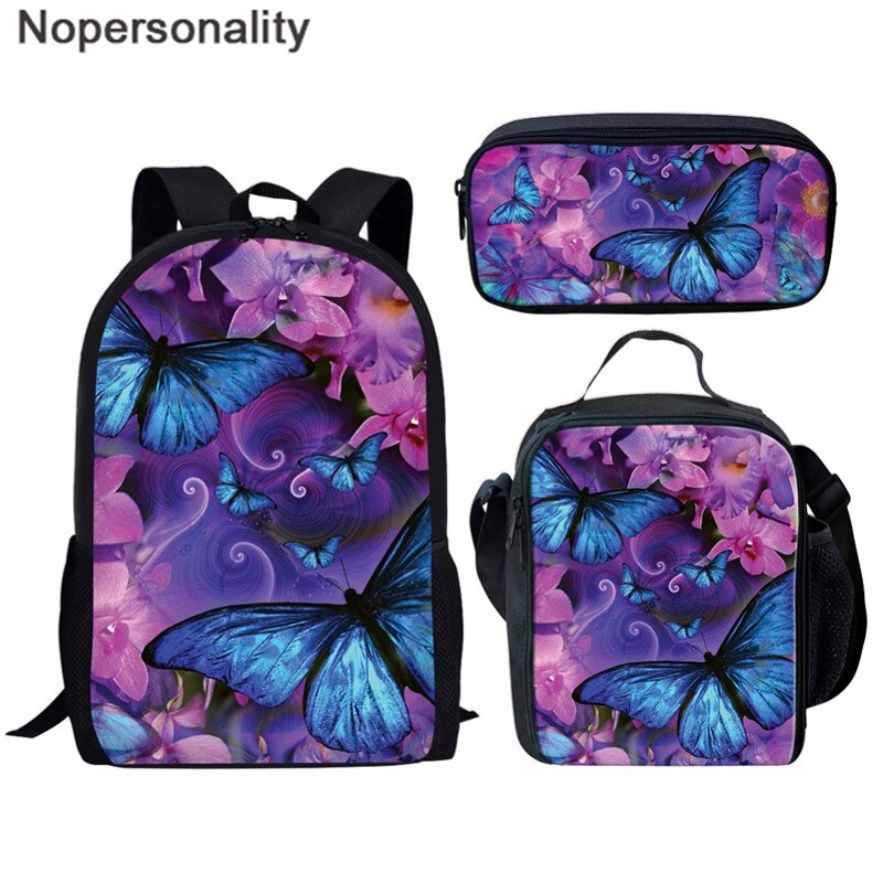 Nopersonality Beautiful Backpack for Women Girls School Bag Sets Colorful Butterfly Prints Teenage Bag Pack Kids Rugzak Mochilas