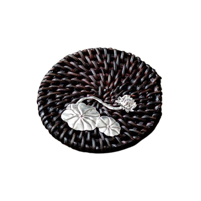 Cup Mat Round Natural Rattan Pad Thickened Protect Table from High Temperatures Scratches for Kitchen Dinner Q1FD