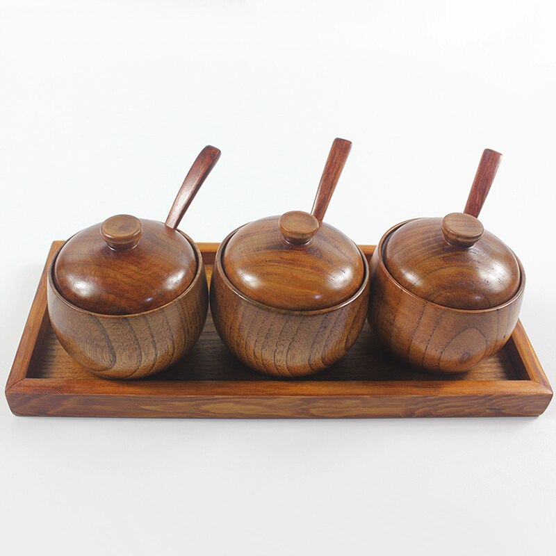 Holz Gewürz Glas Löffel retro Stil Gewürz Dosen Salz Lagerung Container würzen & Pfeffer Schüttler Küche Werkzeug