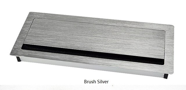 W120 * H300mm Rechthoek Aluminium Tafel Kast Bureau Draad Kabel Tap Grommet Soft Quiet Flap Cover Tone Computer Borstel: silver