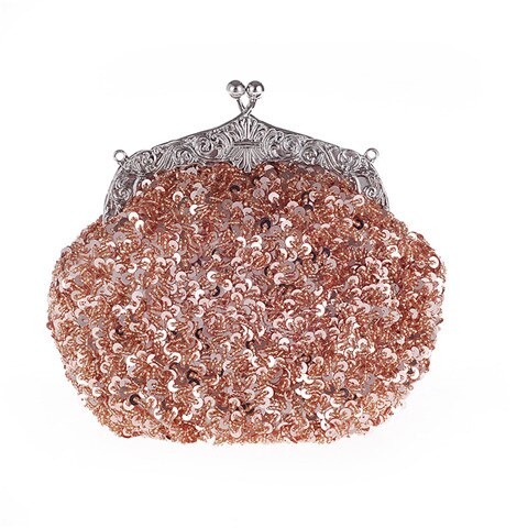 Solid Beading Hobos Bag Shiny Sequined Woman Evening Bag Luxurious Clutch Handbag Wallet Retro Old Shanghai Style with Cheongsam: Champagne