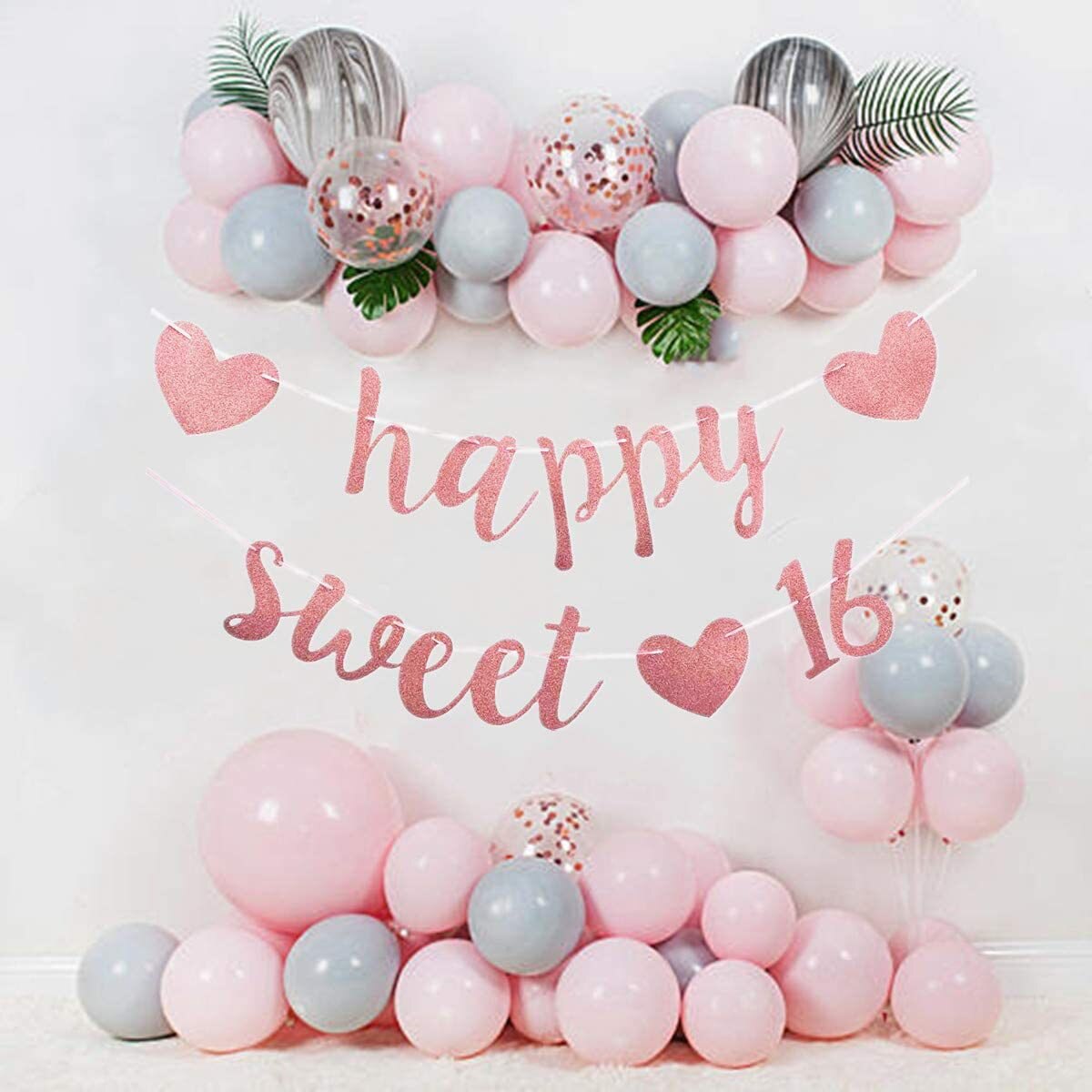 Rose Gold Happy Sweet 16th Birthday Party Banner Girl 16th Theme Birthday Party Background Wall Arrangement Party Decor Banner