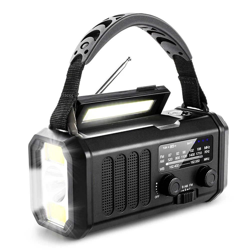 Woopker Radio E30 10000mAh Radio awaryjne FM Solar Generator korby ręcznej AM/FM/NOAA LED Przenośne radio SOS Alarm Power Bank: Black