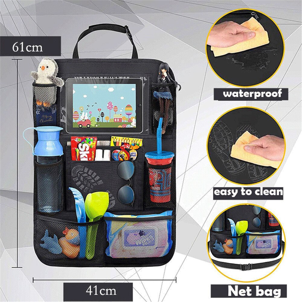 Baby barnesæde rygarrangør opbevaringspose med flere lommer opbevaring sparkesikker pude tabletholder indvendigt tilbehør opbevaring