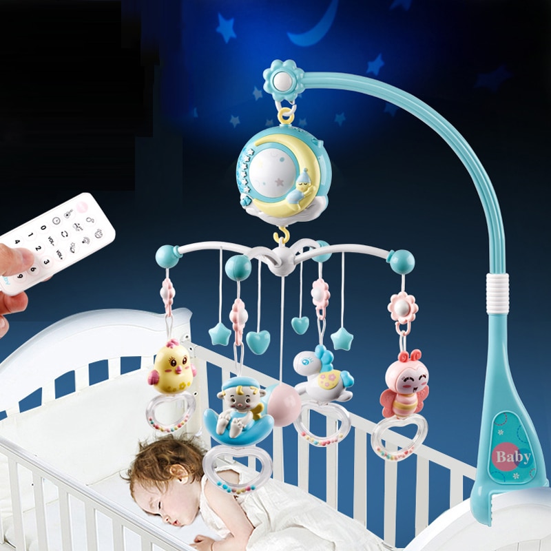 QWZ Baby Rattles Crib Mobiles Toy Months Newborn Infant Baby Toys Holder Rotating Mobile Bed Bell Musical Box Projection 0-12