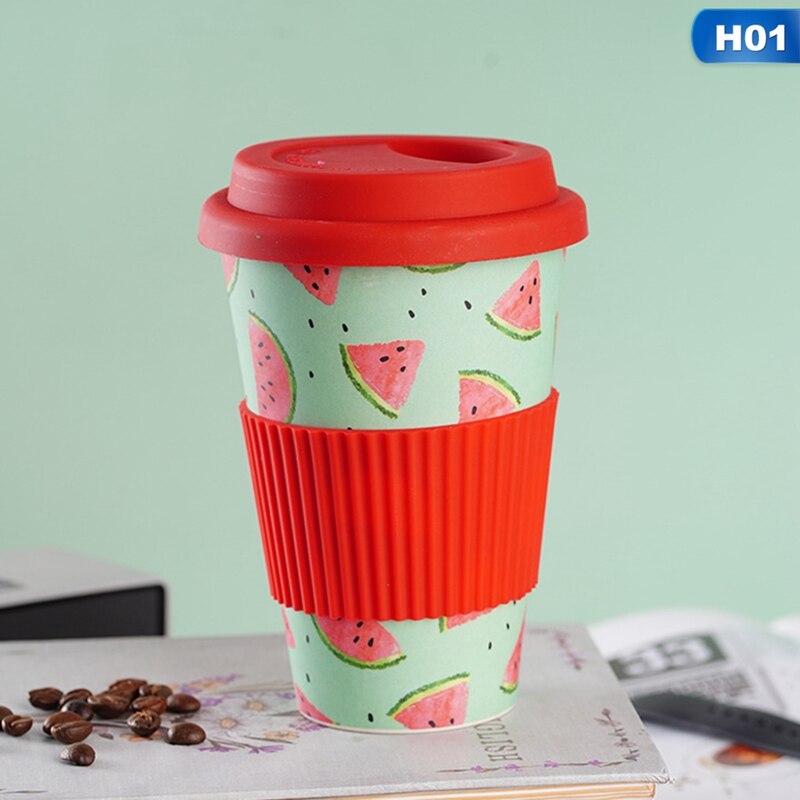 Tasse à café en fibre de bambou, 500ml, réutilisable, pour les voyages en plein air, pour boire du thé, de l&#39;eau et du jus, avec couvercle: 01
