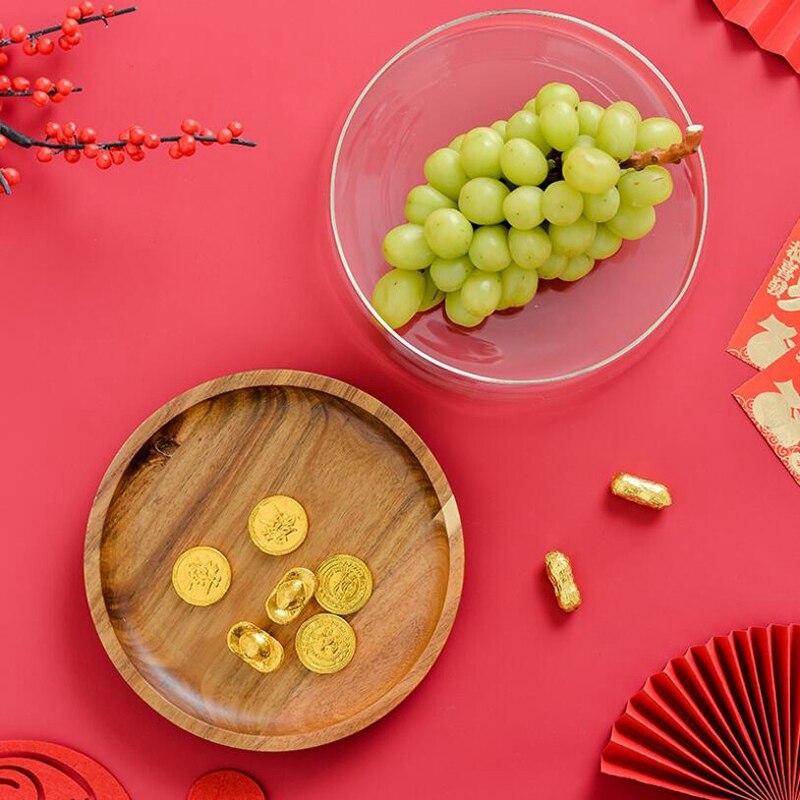 Glass Nuts and Dry Fruits Storage Box Container Double Layer Candy Storage Box with Wooden Lid for Home Kitchen Supply