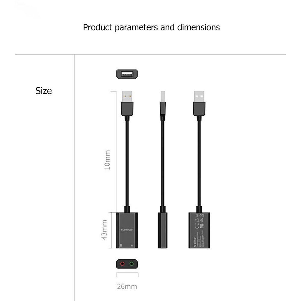 ORICO-Adaptador de tarjeta de sonido para ordenador portátil, interfaz de Audio USB, micrófono externo de 3,5mm, auriculares