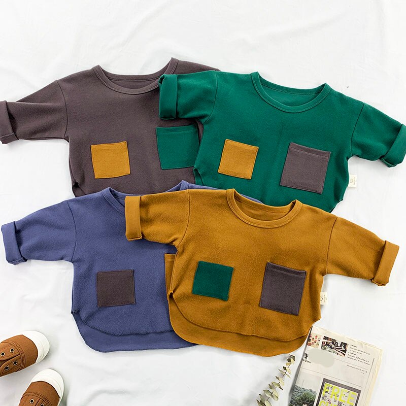 Jongenskleding t-shirts kindertops lente herfst kinder t-shirts voor babyjongens t-shirts lange mouwen peuters 80 ~ 120 patchwork