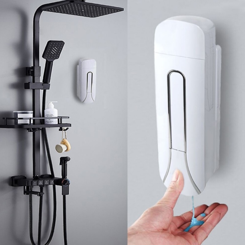 ILIKEPOW Wandmontage zeepdispenser 350 ml badkamer douchegel wasmiddel shampoo fles kunststof voor keuken, hotel, thuis, zwart