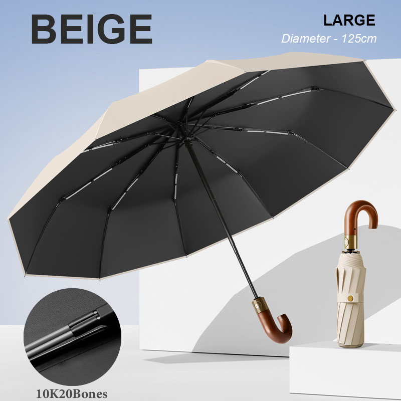 Paraguas automático de lujo reforzado para hombre, 30 huesos, resistente al viento, fuerte, 125CM, mango de madera grande, resistente al agua, para negocios: Rosa