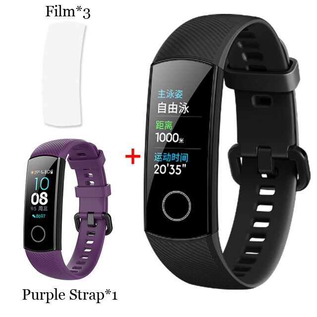Original huawei honor band 5 pulseira inteligente oxímetro tela de toque cor mágica nadar detectar freqüência cardíaca sono nap honra band5: BLK n film PUP