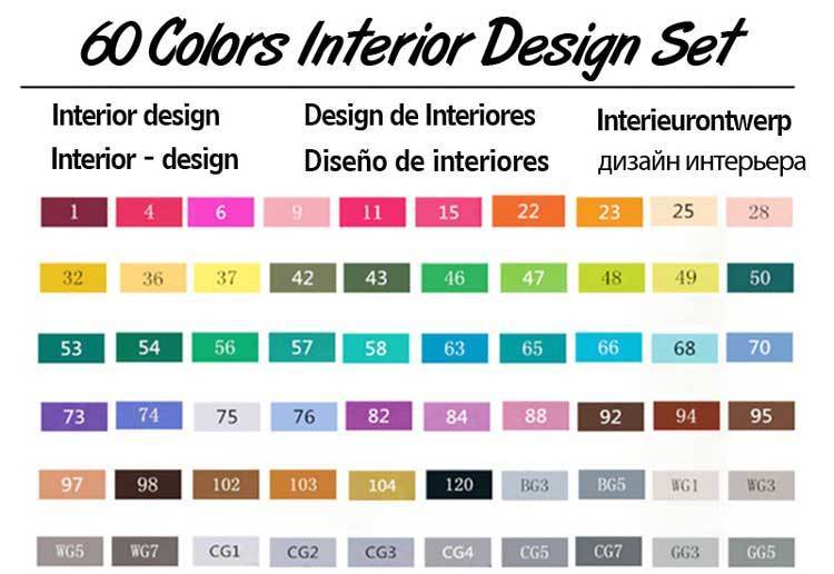 TOUCHNEW-marqueurs à alcool à double tête pour dessiner, 30/40/60/80/168 couleurs, marqueurs artistiques pour dessin Manga: 60 interior Set
