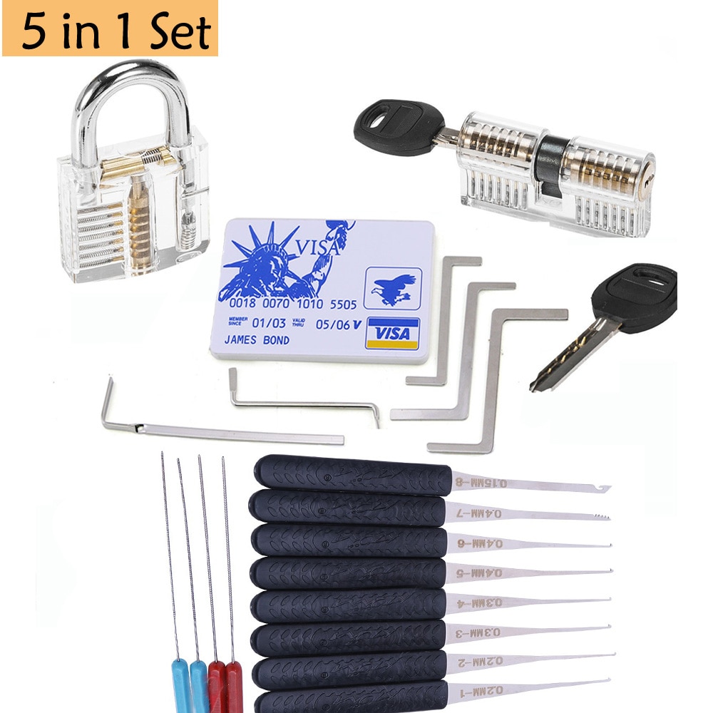 LockPick Set Practice Tools Combination,2pcs Transparent Locks with 22pcs Broken Key Remove Tool,Mini Card Tools,Tension Tools