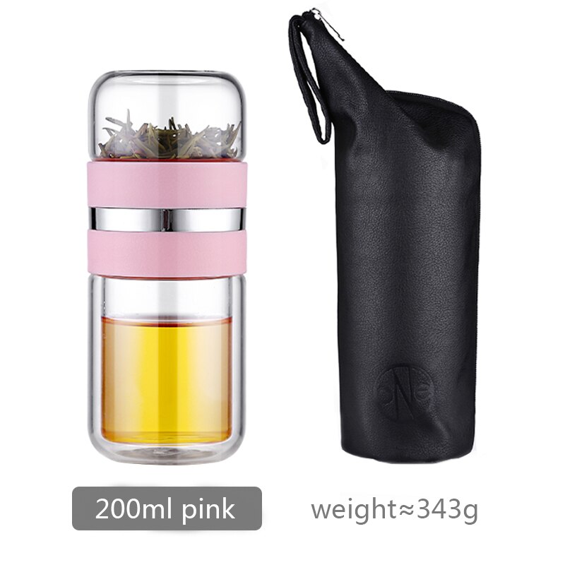 Botella de agua de 200ML tipo comercial, botella de vidrio con filtro Infusor de té de acero inoxidable, vidrio de doble pared, de artículos: pink 200ml
