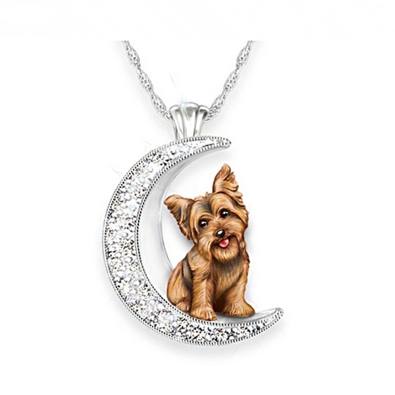 silver crystal moon dog necklace lady Pendant Necklace Accessories Valentine's valentine's necklace