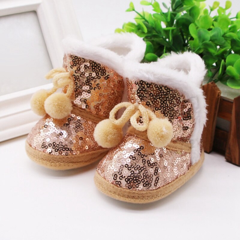 Baby Jungen Mädchen Paillette Schnee Stiefel mit Plüsch- Ball Kleinkind Anti-Unterhose Kleinkind Schuhe neugeboren Baumwolle Schuh neugeboren Baby Schuhe