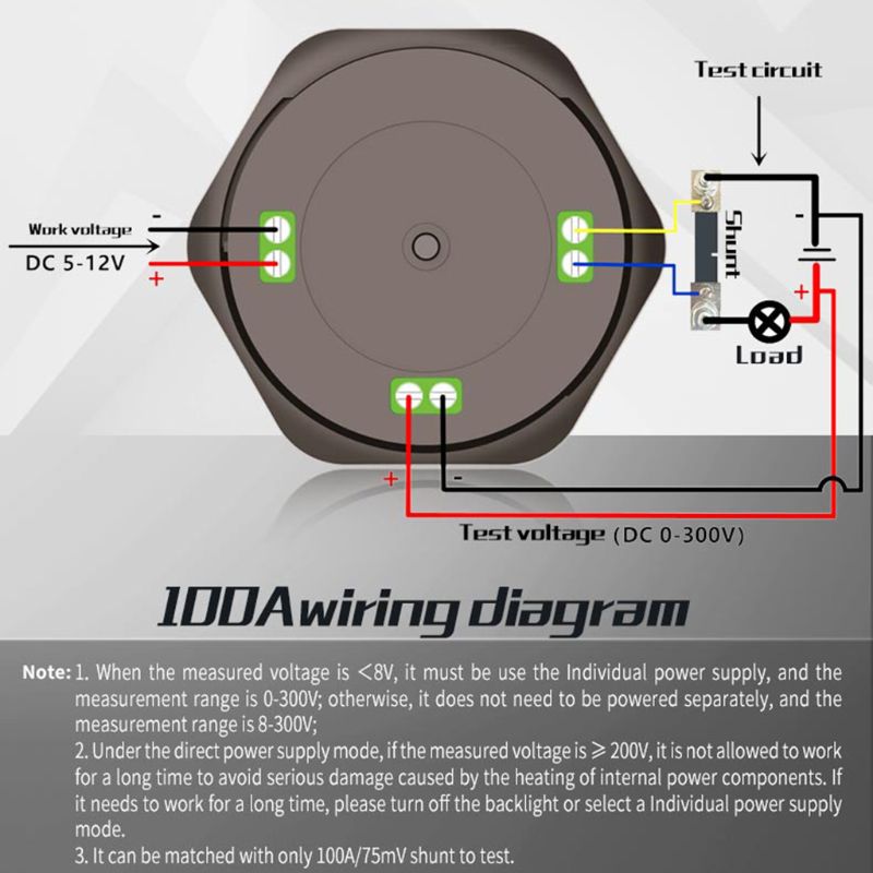 DC 0-300V Round Power Meter Wattmeter Car Power Gauge 3000W 30kW 10A 100A with Shunt Reverse Protection PZEM-019W