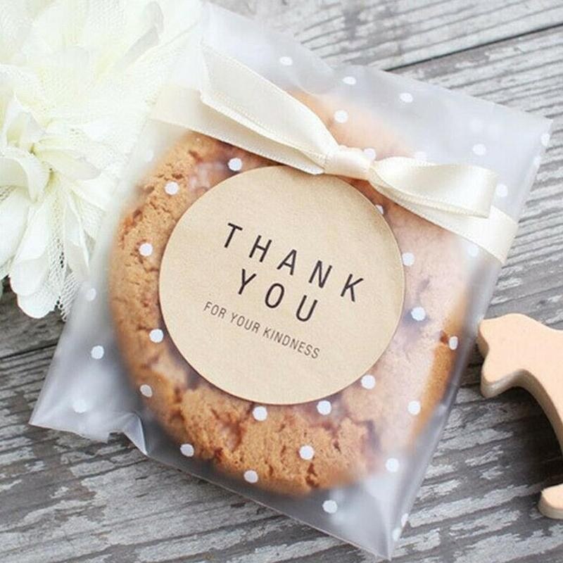 100 stk gennemsigtig kiks pose plast cellofan polka dot slik cookie emballage poser jul diy selvklæbende pose