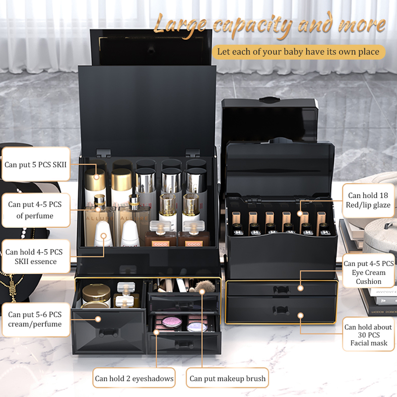 Joybos Makeup Organizer Box Acrylic DIY Makeup Organizer Storage Drawer Cosmetic Containers Dustproof Large Capacity Storage Box