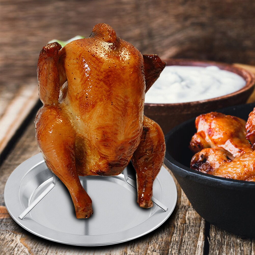 Chicken Roaster Rack Stainless Steel Chicken Holder Pan Upright Beer Roaster Rack Baking Pan Grilled Roast Rack For Outdoor BBQ