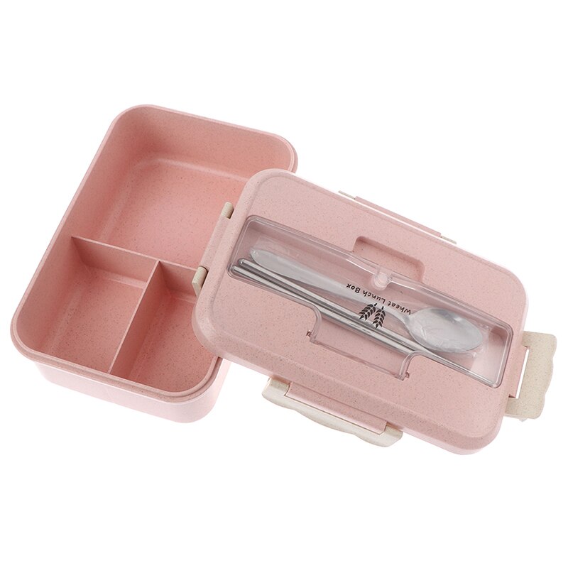 Wheat Korean Sealed Student Plastic Box for Food Lunch Box Food Container Bento Box Heated Lunchbox Kids Lunchbox Snack Straw: Pink