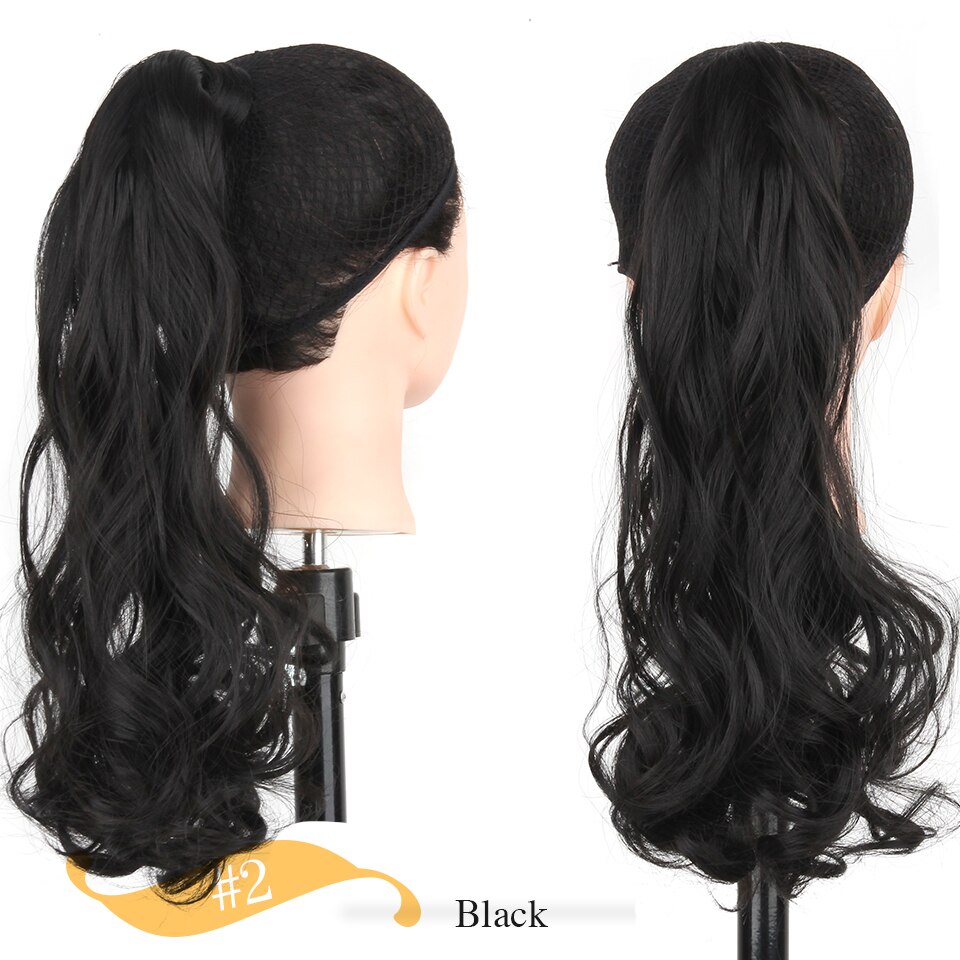 Lange Golvende Wrap Paardenstaart Hair 24 Inch Synthetisch Clip In Haarstukken Binding Paardenstaart Extensions Voor Vrouwen Meisjes: 0019-2
