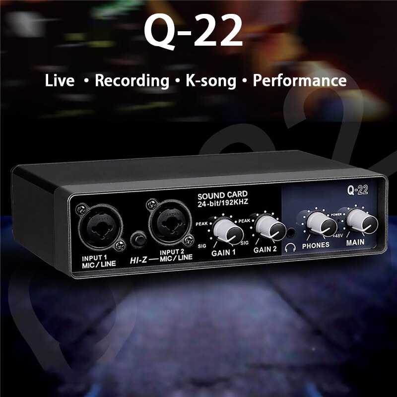 Q-22 Audio Interface Sound Card with Monitoring,Electric Guitar Live Recording Sound Card For Studio,Singing