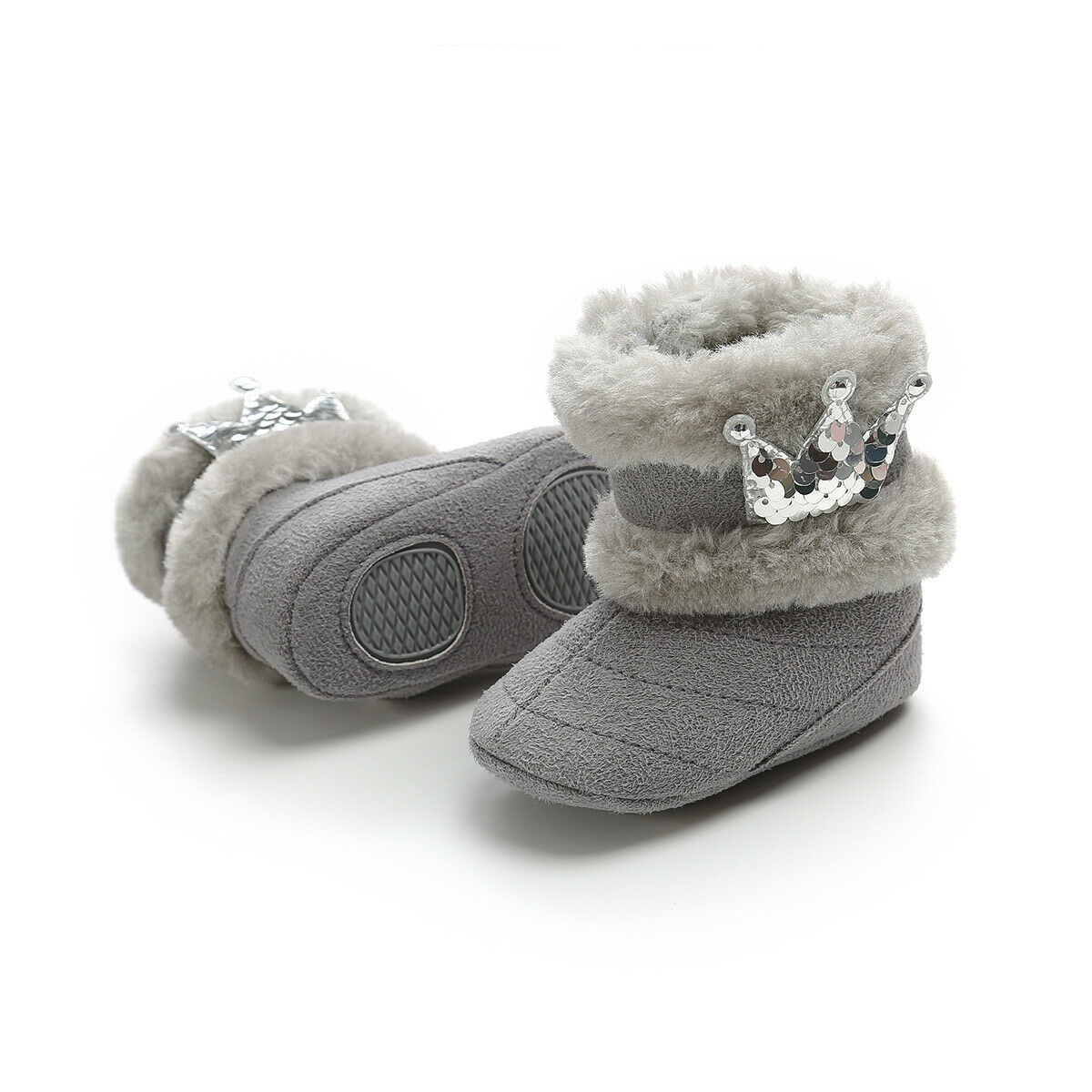 Inverno doce do bebê recém-nascido meninas princesa botas de inverno primeiros caminhantes macio bling coroa infantil da criança dos miúdos da menina calçados: Cinza / 13