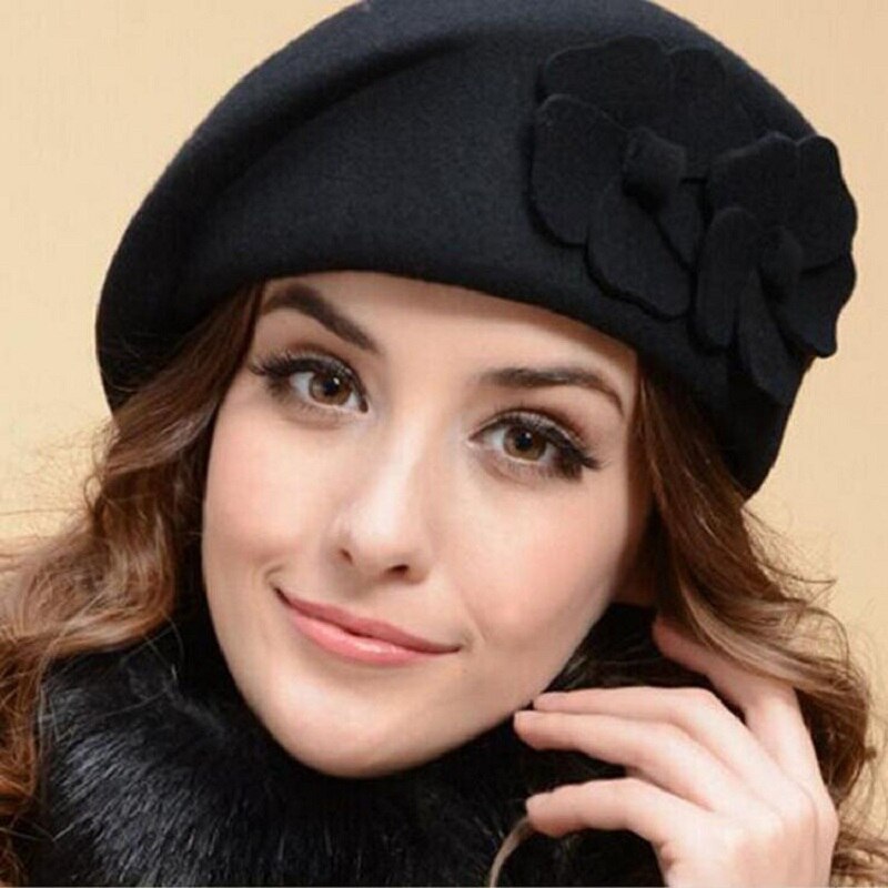 thumbnail image 2 of UK Online | Ladies' French Style Winter Woollen Beret Beanie Hat Cap - Fuchsia Pin 2 of 12