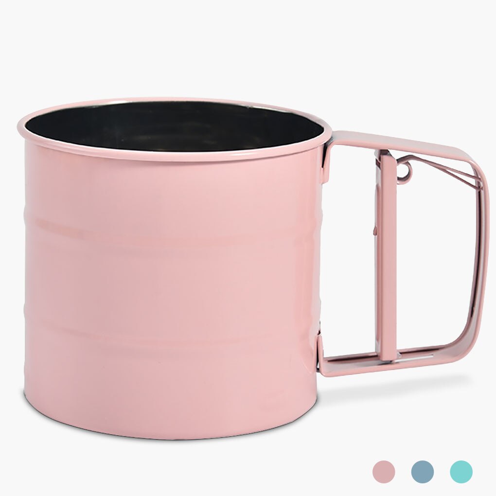 Handheld Meel Zeef Semi Automatische Hand Knijpen Mesh Screen Suiker Zeefje Keuken Bakken Tool: Roze