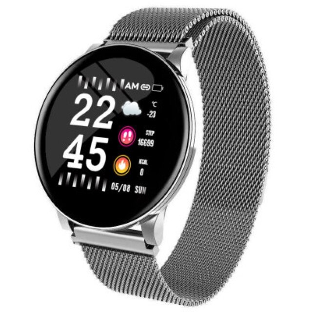 OGEDA Wearfit Smart Uhr W8 Für Männer Blutdruck Herz Rate Fitness Tracker Pedometer Mann Sport Smartwatches Für Android IOS: Steel strip silver
