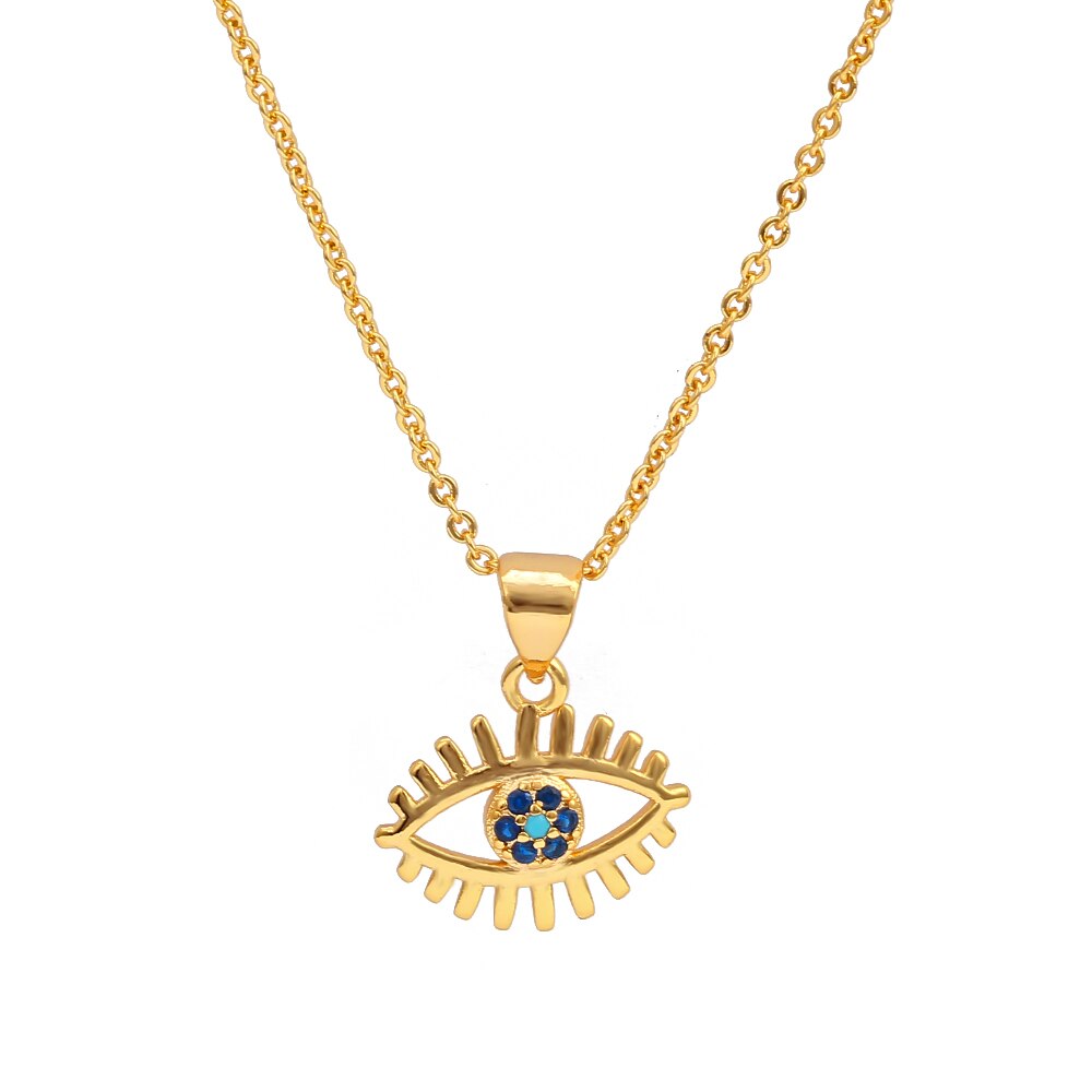 Ojo de la suerte Fátima Hamsa mano turco mal ojo colgante collar de Color dorado cadena larga Collar para mujeres niñas joyería de: 15