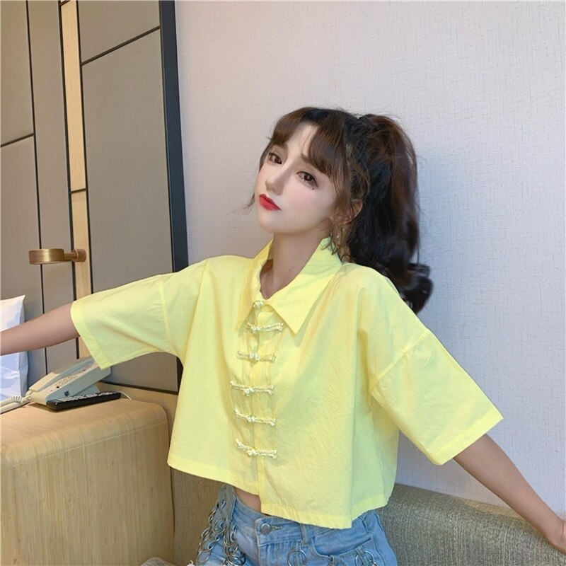 Ropa de estilo chino negro para mujer, ropa de calle asiática, Cheongsam, Top, traje Tang, camisas Vintage, camiseta Harakuju