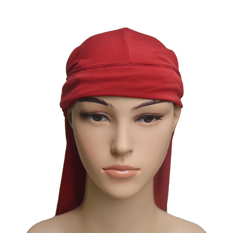 1pc mænds pandebånd elastisk fest lang blød justerbar biker hoved wrap kraniet cap spandex 6 farver behagelig