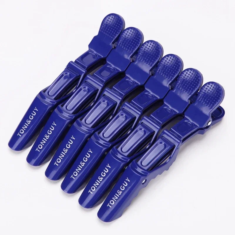 Pinces à cheveux en plastique, 6 pièces/lot, pinces de coiffure, Section griffe, pinces crocodile, barbier pour Salon de coiffure, accessoires pour cheveux: Bleu