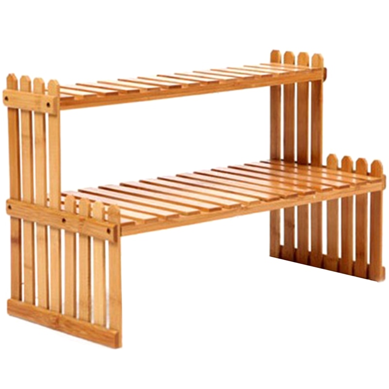 2 lagen bamboe opbergrek keuken kruidenpot fles kr... – Vicedeal