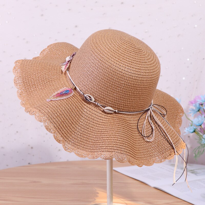 Vrouwen Zomer Hoed 2022 Zonnescherm Strooien Hoed Voor Dames Bloemen Lint Boog Cap Strand Hoed Mode Stro Hoed Uv bescherming Reizen Cap: khaki