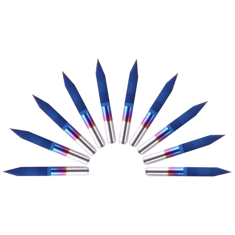 10Pcs V Shape PCB Engraving Bits Blue Coating 3D Milling Cutter 30 Degree 0.1mm Tip 1/8inch Shank CNC Router Bit