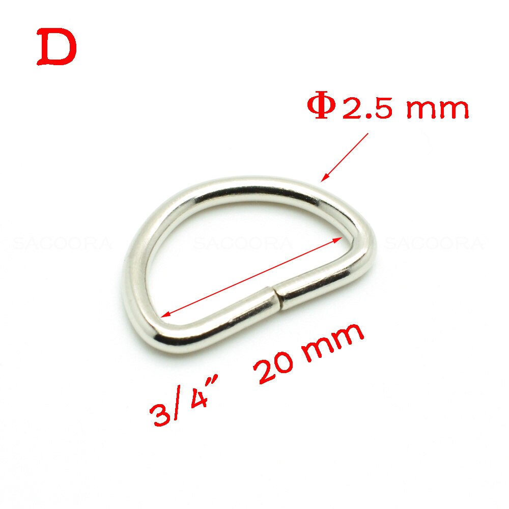 10 stuks/pak d-ring metalen ring metalen sluiting riemgesp leren hardware bh-haak pakket accessoires band 10mm-25mm