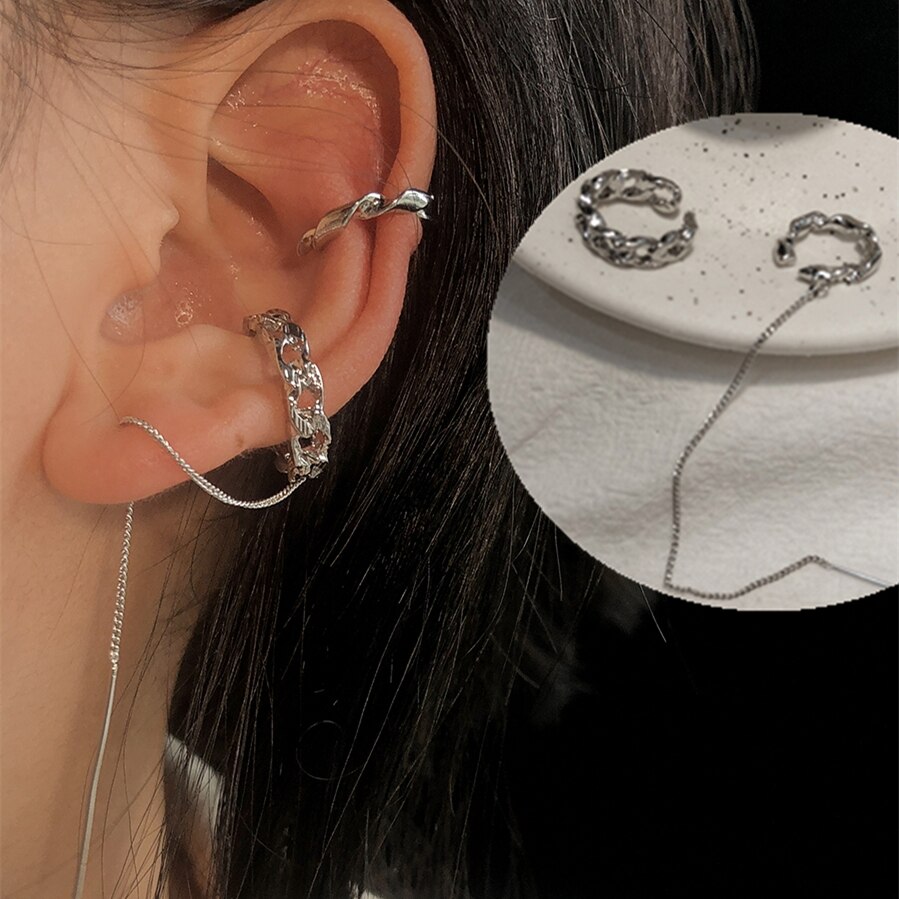 Huanzhi simpel guld metal asymmetri lang kvast ingen piercing øre manchet krystal krog klip øreringe til kvinder smykker: E