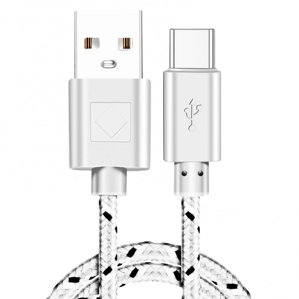 1M 2M 2-in-1 Nylon USB to Type C Cable Fast Charging Quick Charging Mobile Phone Charging Wire USB C Data Cable Long Wire: White 1M