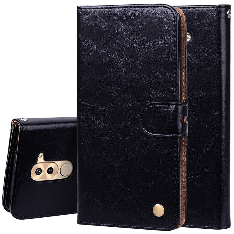 Lederen Case voor Huawei Honor 6X BLN-L21 BLN-L22 BLN-L24 Case Flip Cover voor Huawei Honor 6X6 X x6 BLN L21 L22 L24 Telefoon Case: Black